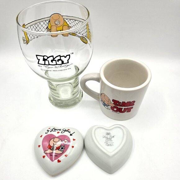 Vintage ZIGGY BY TOM WILSON COLLECTION of Coffee cup ~ Tennis Glass ~Trinket Box - Picture 8 of 14